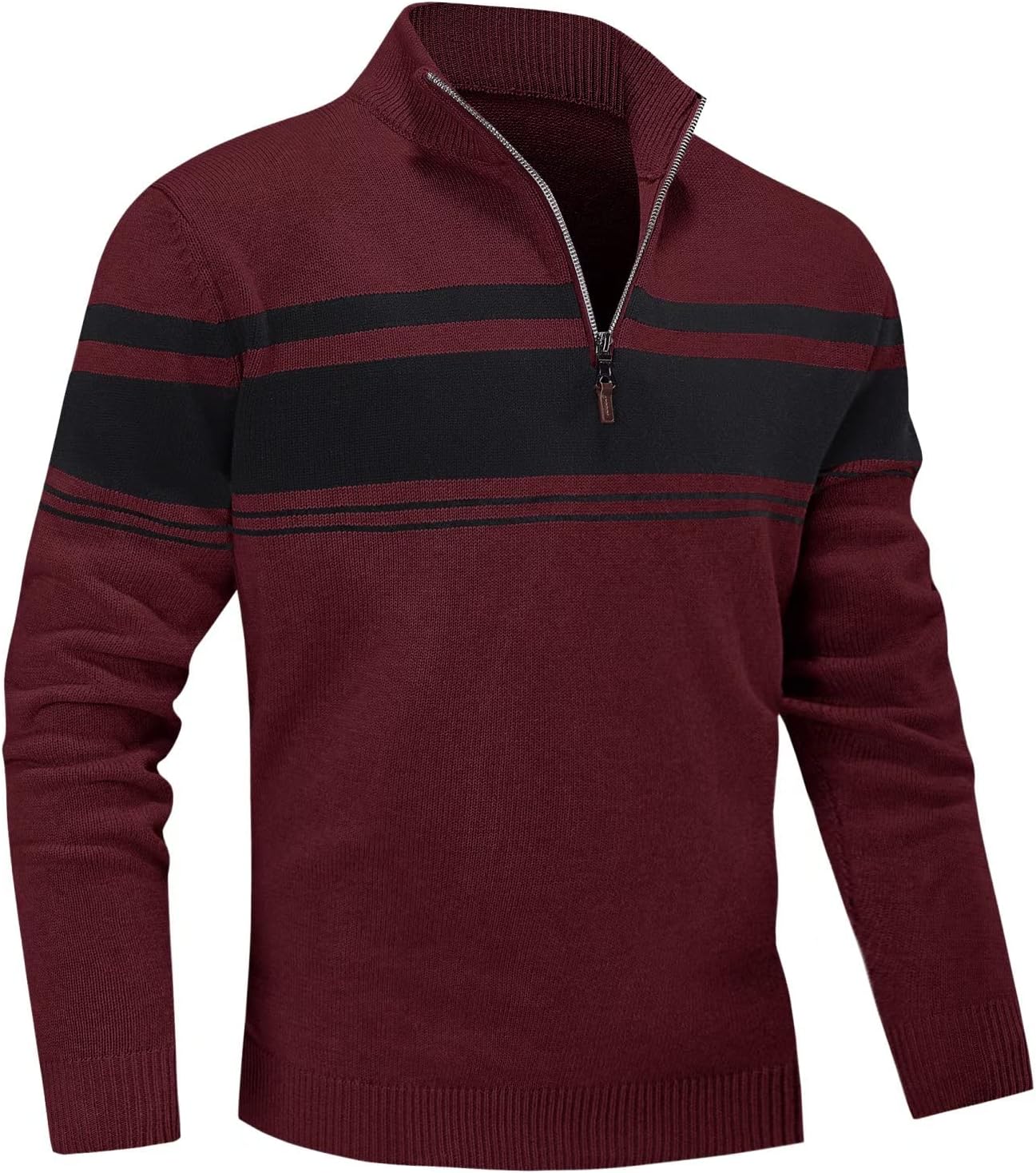 MAGNIVIT Men's Sweater Quarter Zip Striped Pullover for All Seasons