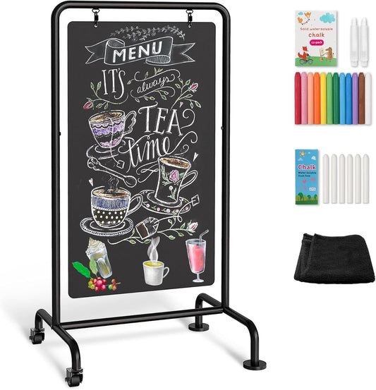 SELEAD Metal Swinging Chalkboard with Wheels for Indoor Outdoor Use