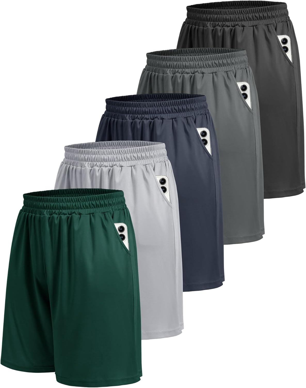 5 Pack Athletic Gym Mens Shorts - Quick Dry Basketball Shorts