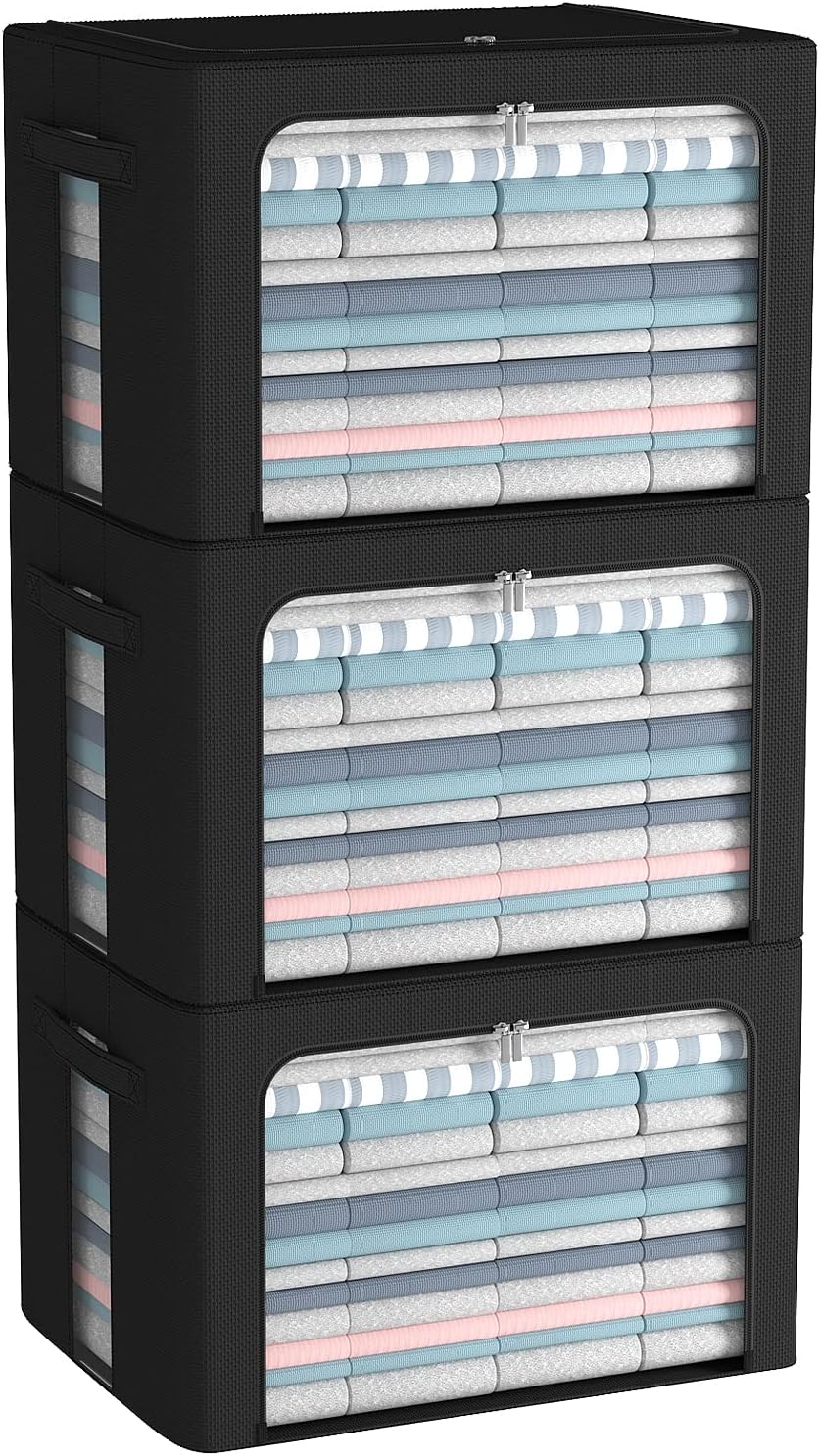 3Pack Foldable Storage Bins with Clear Window Design for Organizing