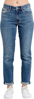 Judy Blue Mid Rise Stretchy Boyfriend Jeans - Comfortable Cuffed Fit