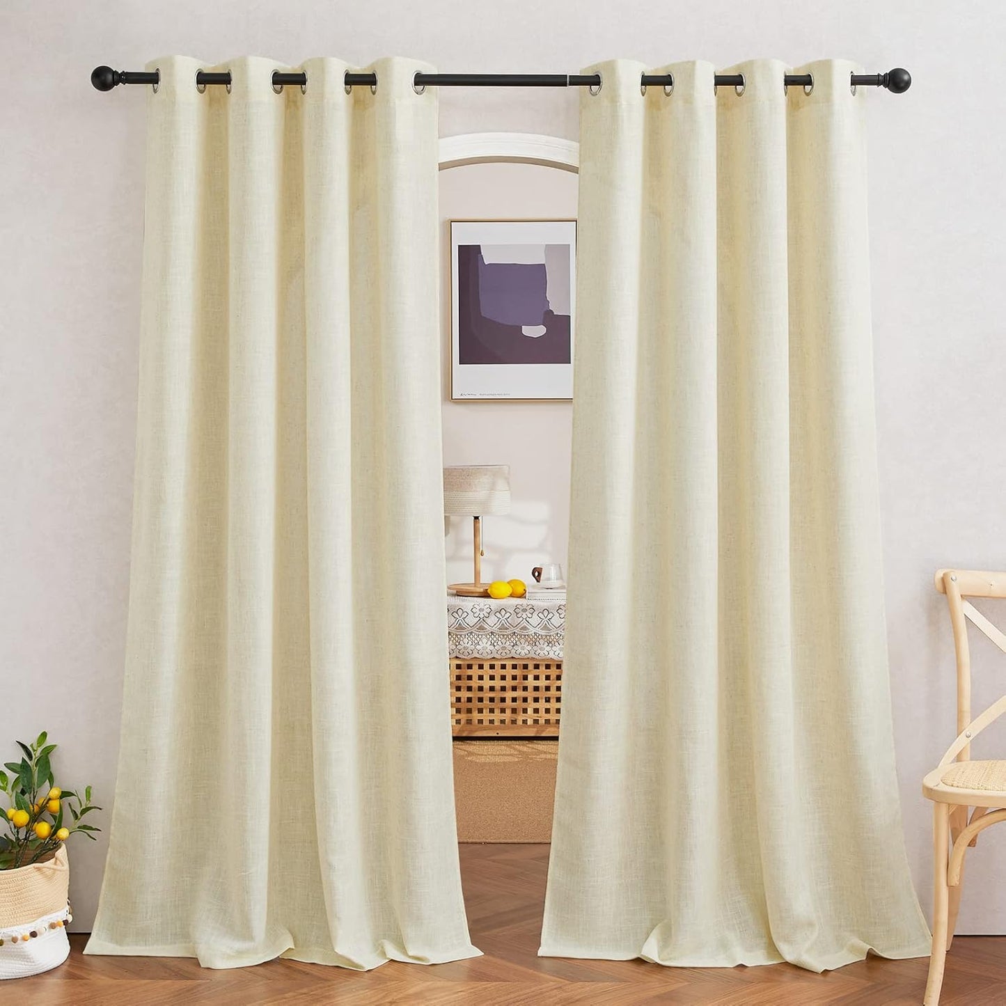 NICETOWN Linen Curtains 63 inch Long for Living Room Decor