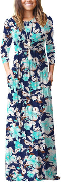 Women Rayon Blend Long Sleeve Floral Maxi Dress with Pockets S-3XL