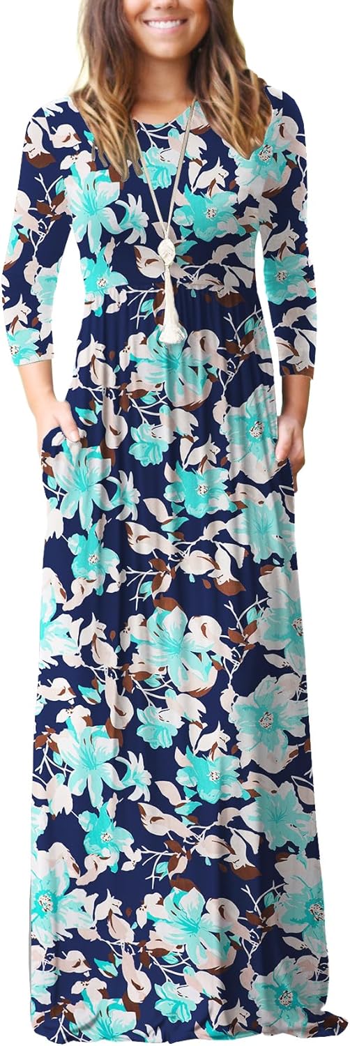 GRECERELLE Women Long Sleeve Casual Maxi Dress with Pockets