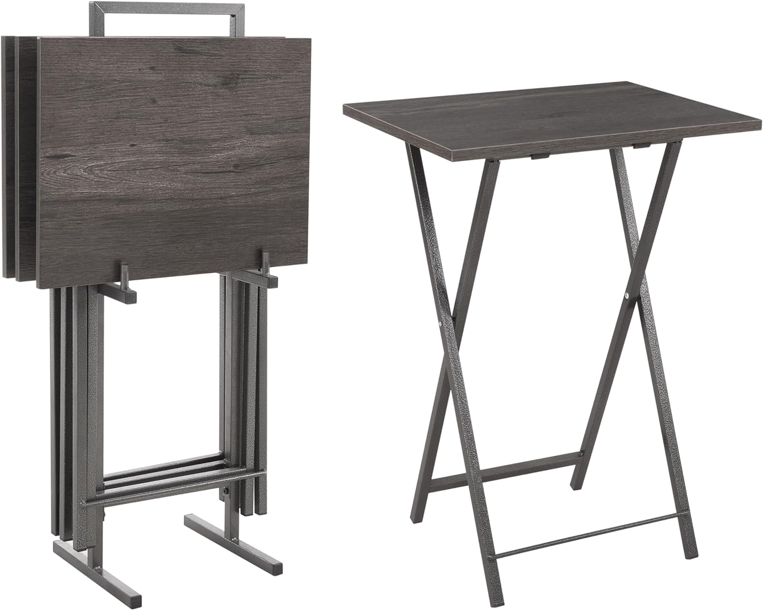 Space-Saving Folding TV Tray Set in Rustic Grey