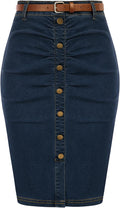 Belle Poque Denim Pencil Skirt Ruched High Waist - Flattering Fit zip