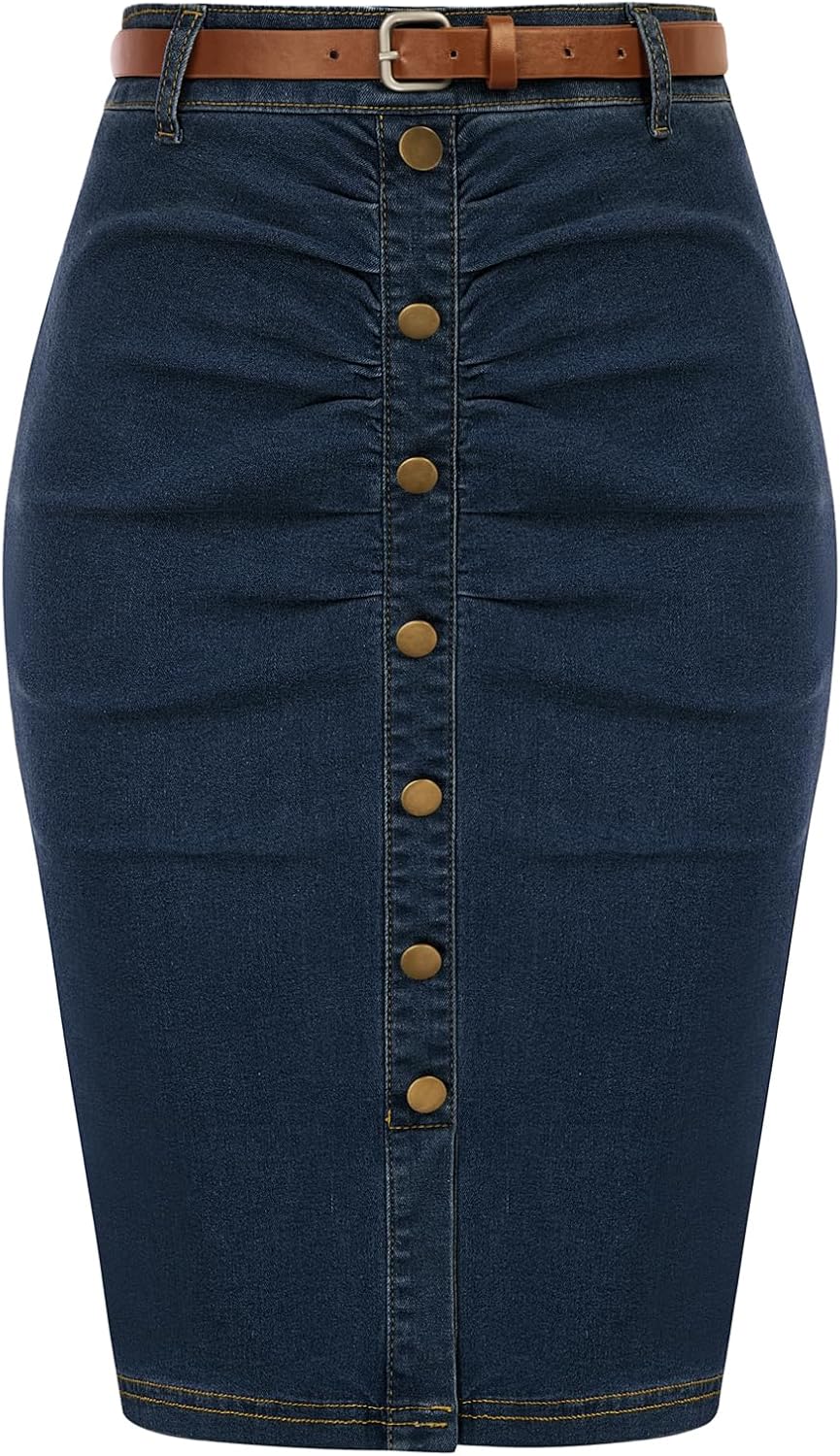 Belle Poque Denim Pencil Skirt for Women - Elegant Bodycon Style