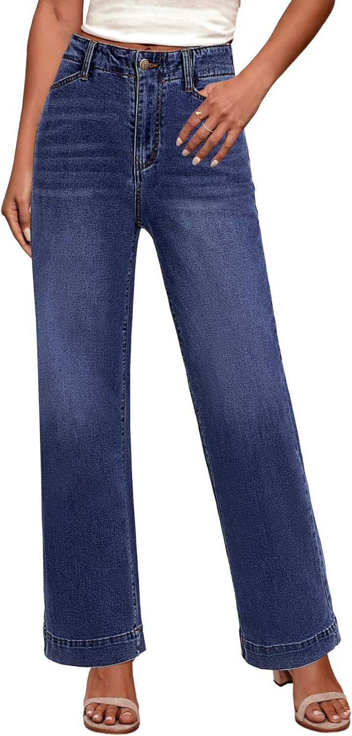 GRAPENT Wide Leg Jeans for Women - High Waisted Stretchy Denim
