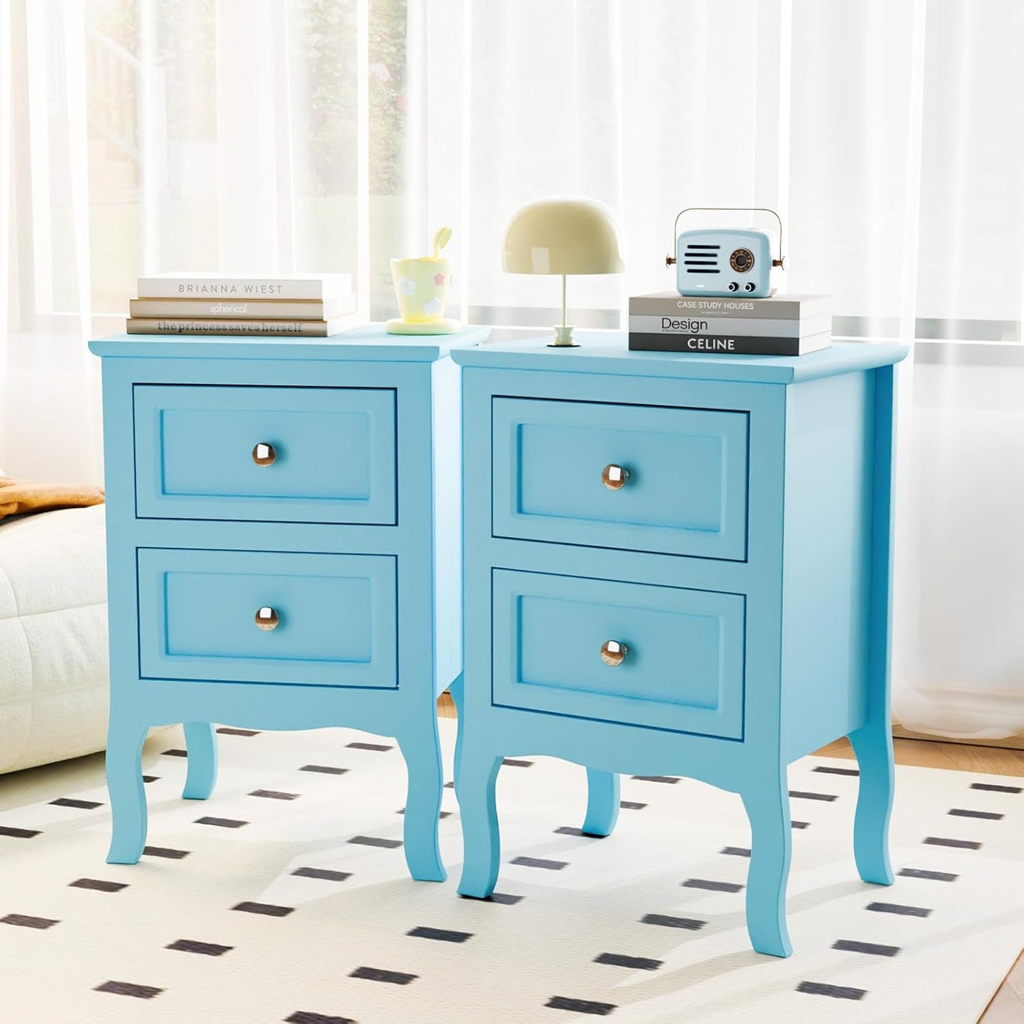 Bonnlo Nightstand Set of 2 with 2 Drawers for Small Spaces