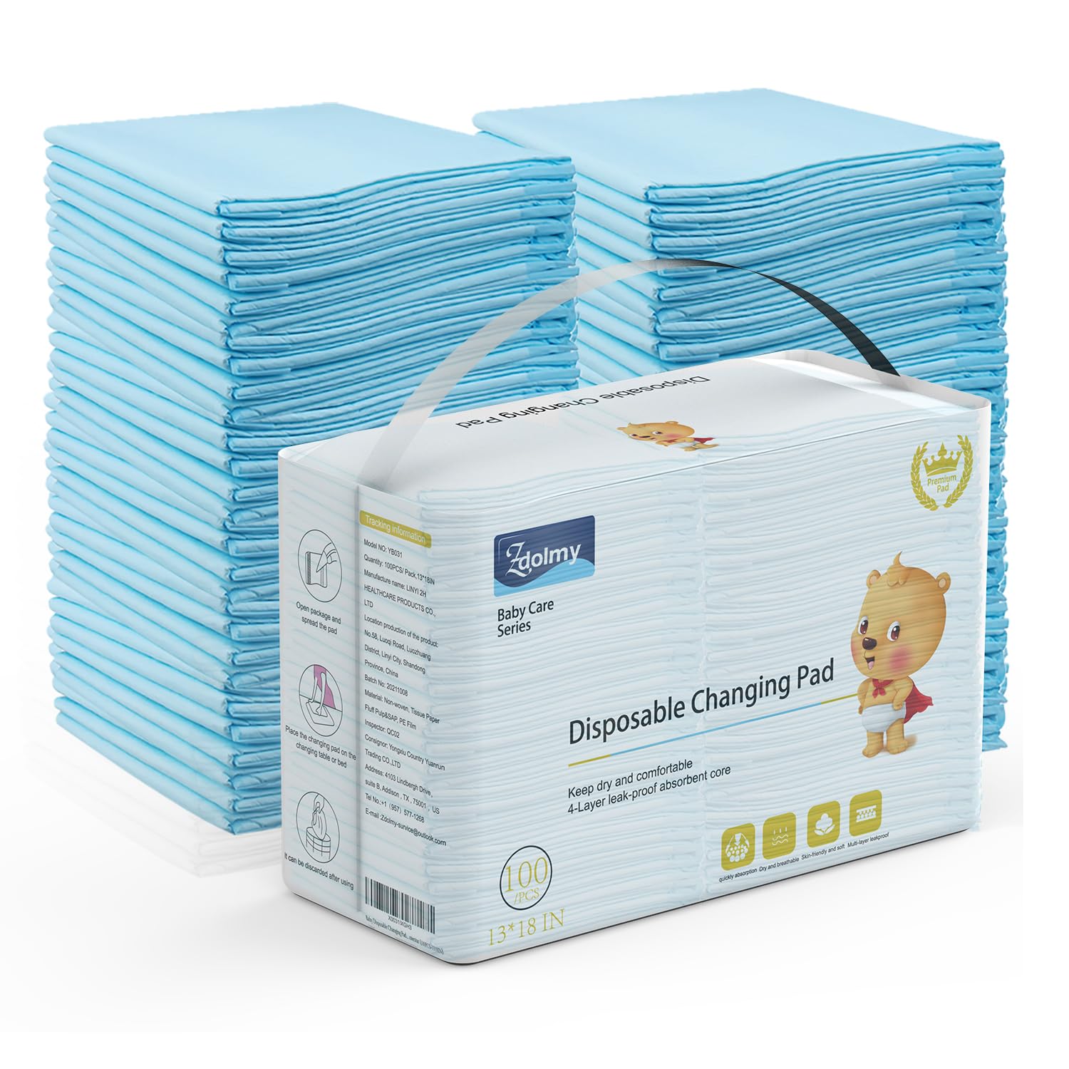 Zdolmy 100 Pack Baby Changing Pads - Super Absorbent & Waterproof!