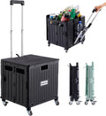 Folding Utility Cart Portable Rolling Crate Handcart (Black) - 4-Wheel