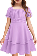 Arshiner Girls Off Shoulder Ruffle Tiered Summer Party Dress - Flowy