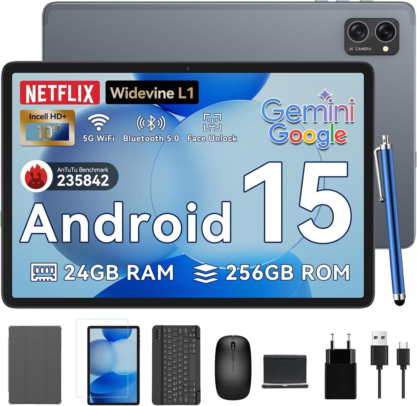 Tablet 2025 Latest Android 15 with 10.1 Inch Display and AI