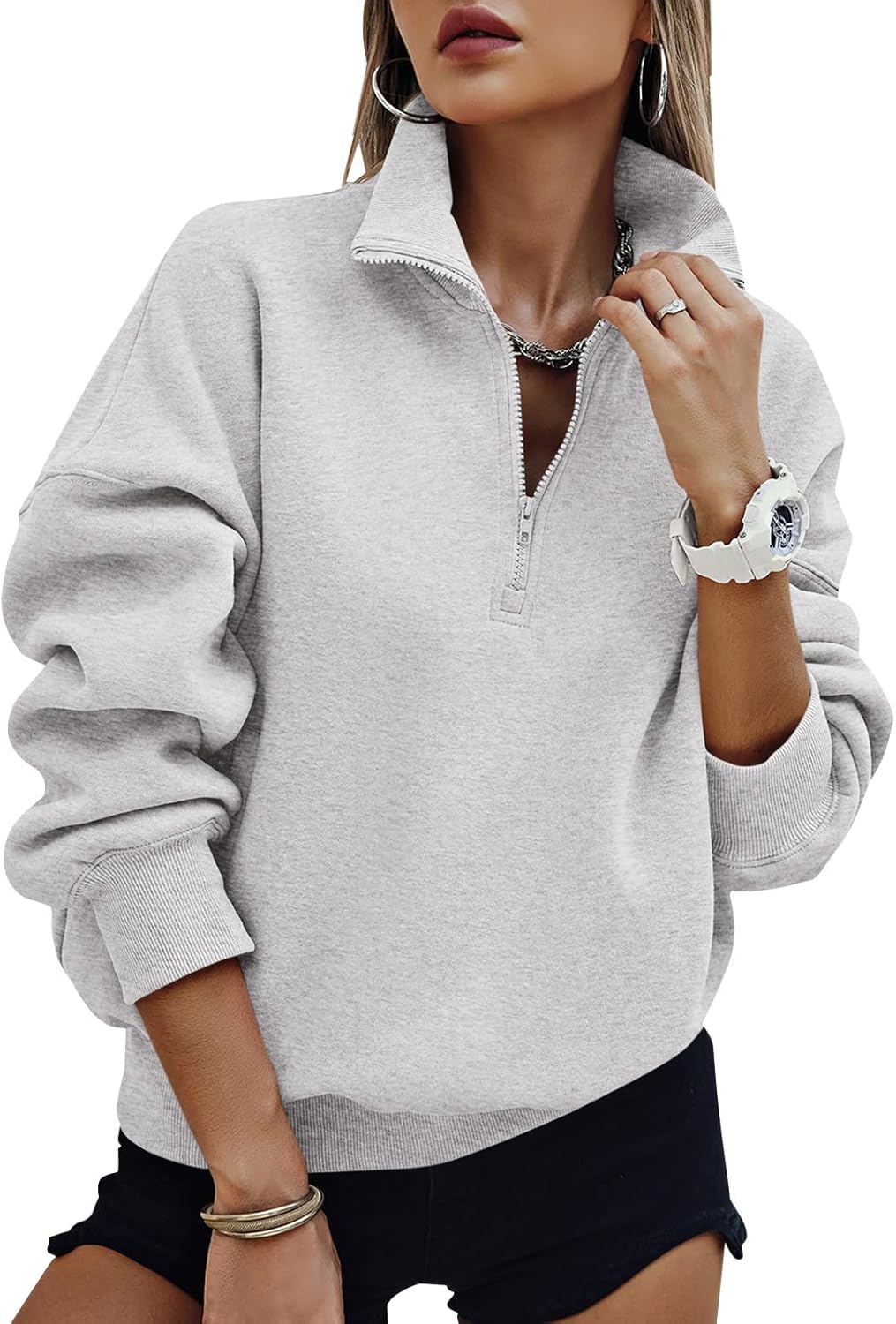 PRETTYGARDEN Womens Half Zip Oversized Sweatshirts for Fall