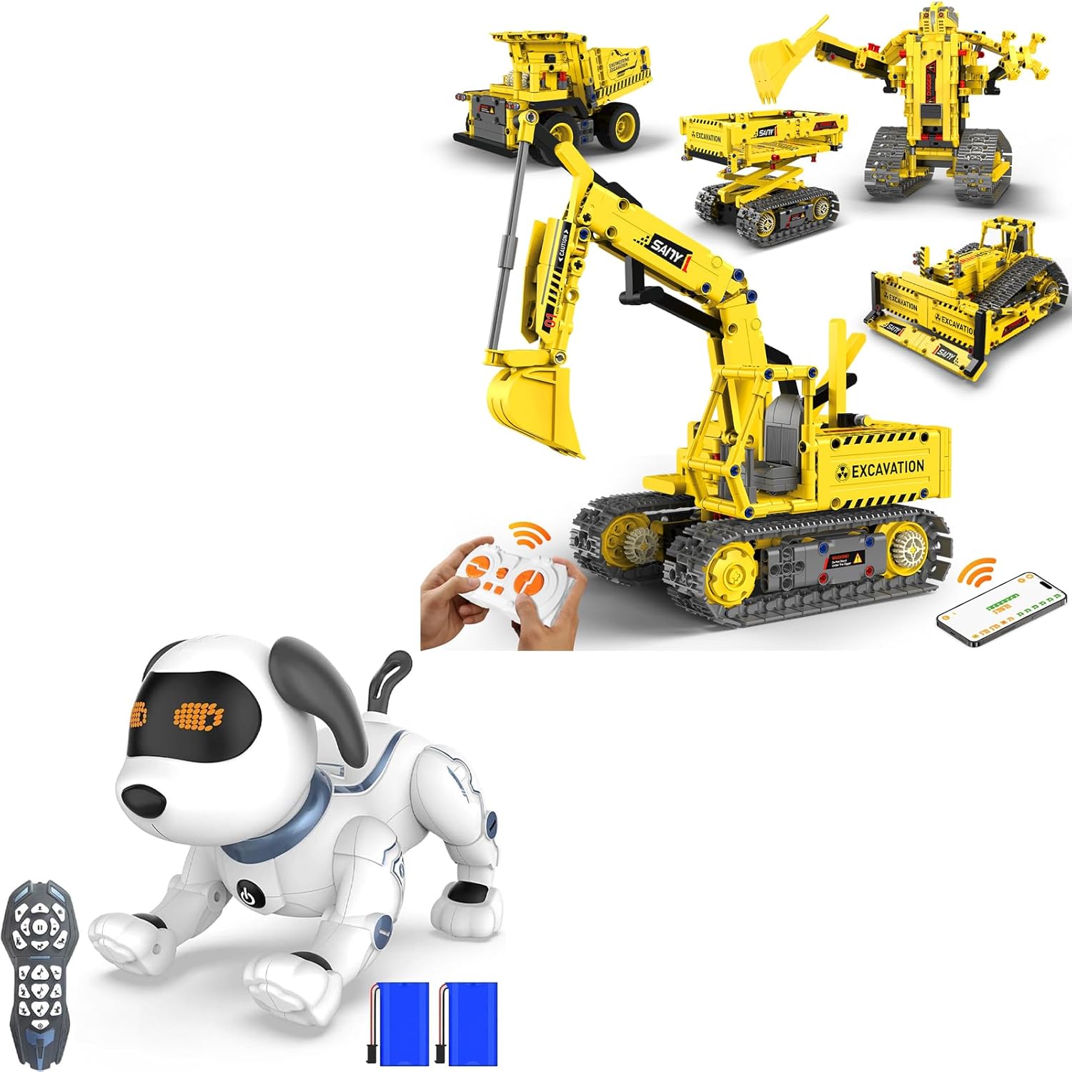 HBUDS 5-in-1 STEM Robot Kits: Excavator and Robot Dog Fun!