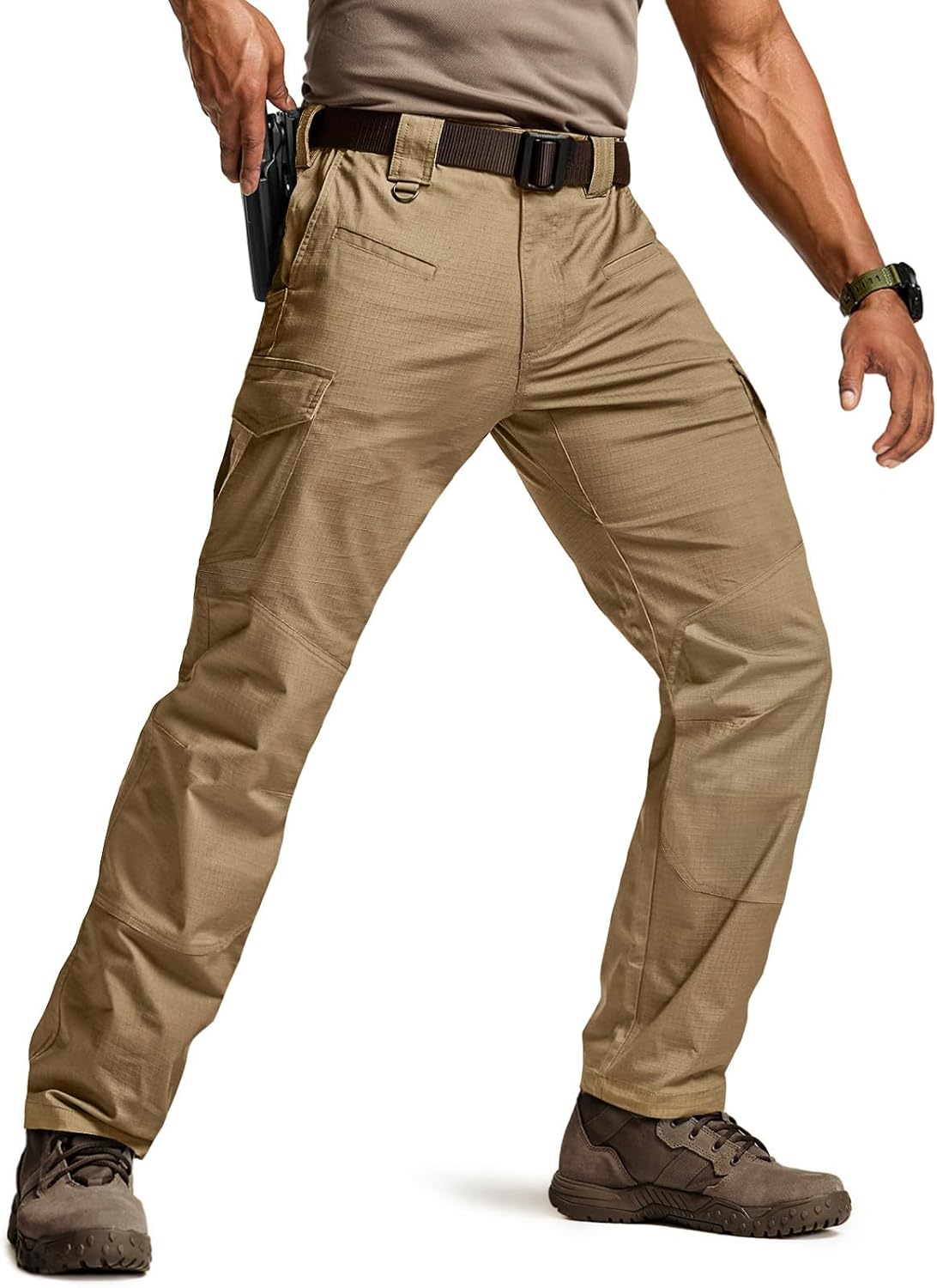 CQR Men's Flex Ripstop Tactical Pants for Outdoor Activities