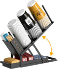 Cup and Lid Holder with Straw Holder - Space-Saving 5-Compartment