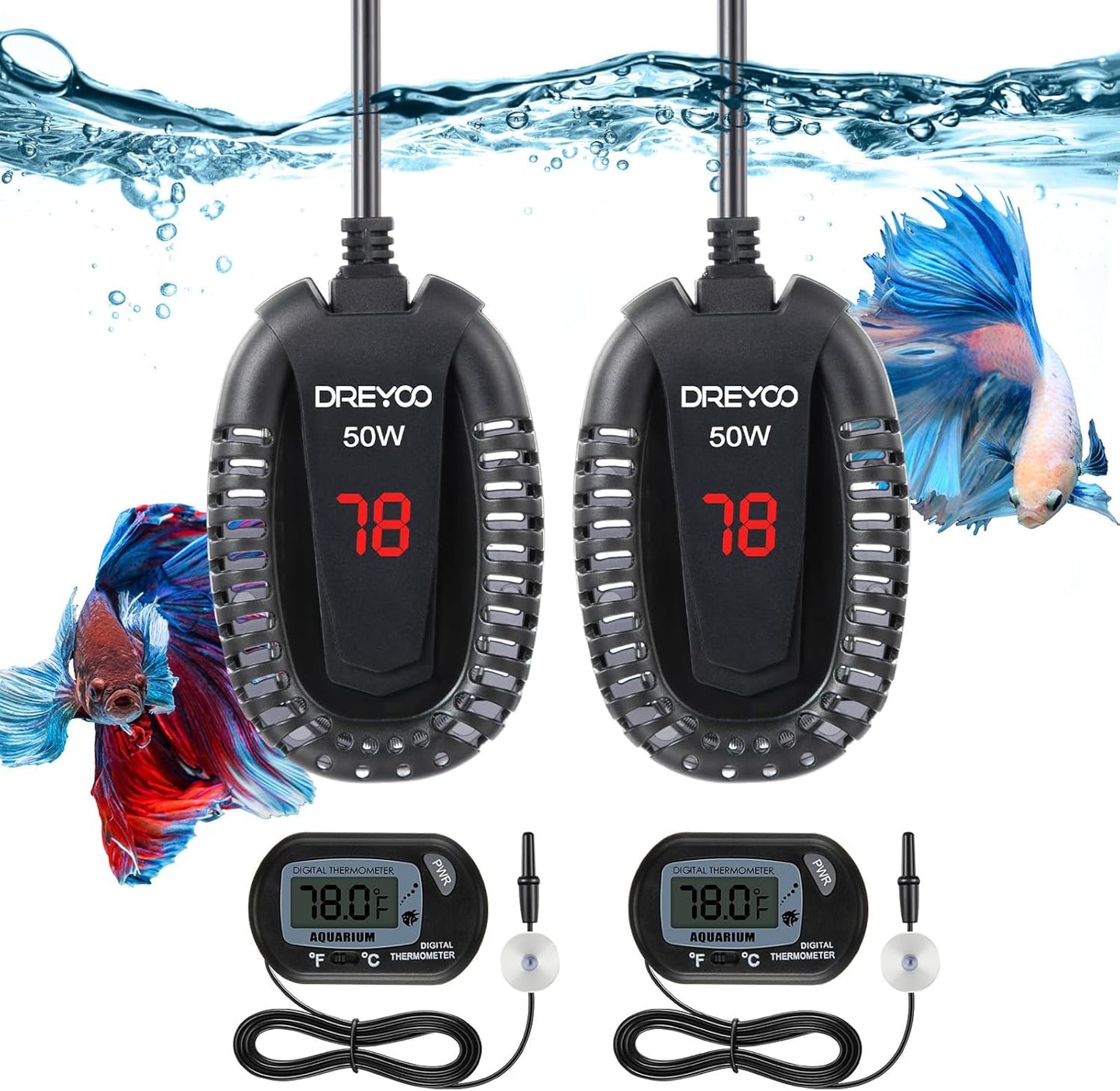 2 Pack Small Aquarium Heaters Set with Precise Temperature Control by Dreyoo