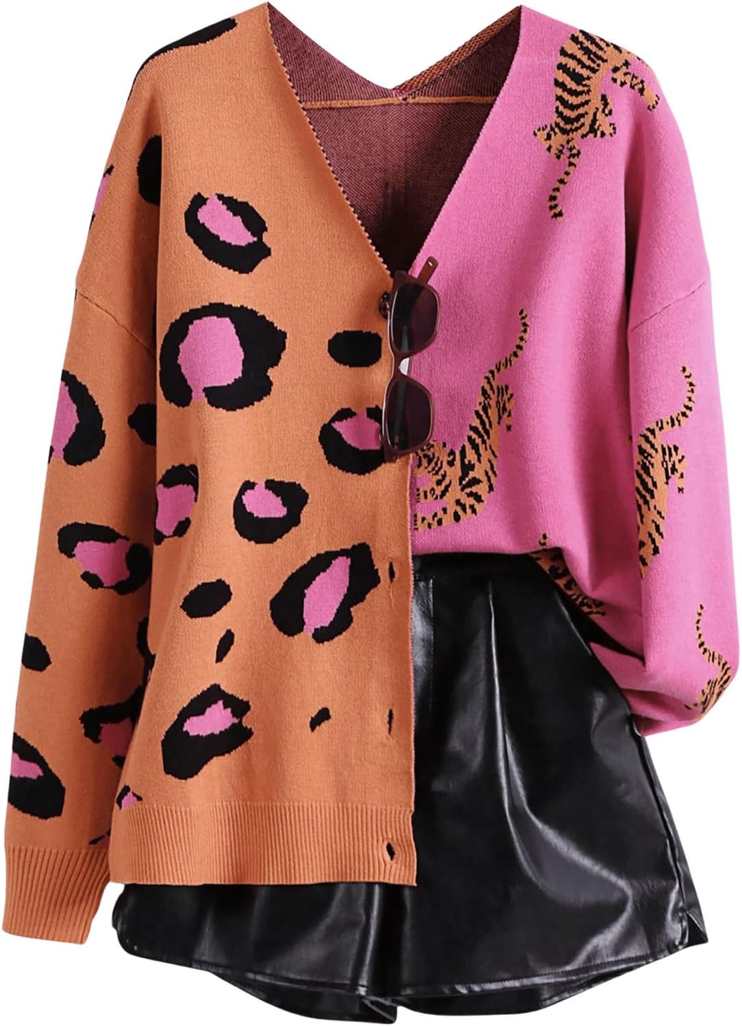 Leopard Tiger Print Cardigan for Women - Stylish V Neck Sweater