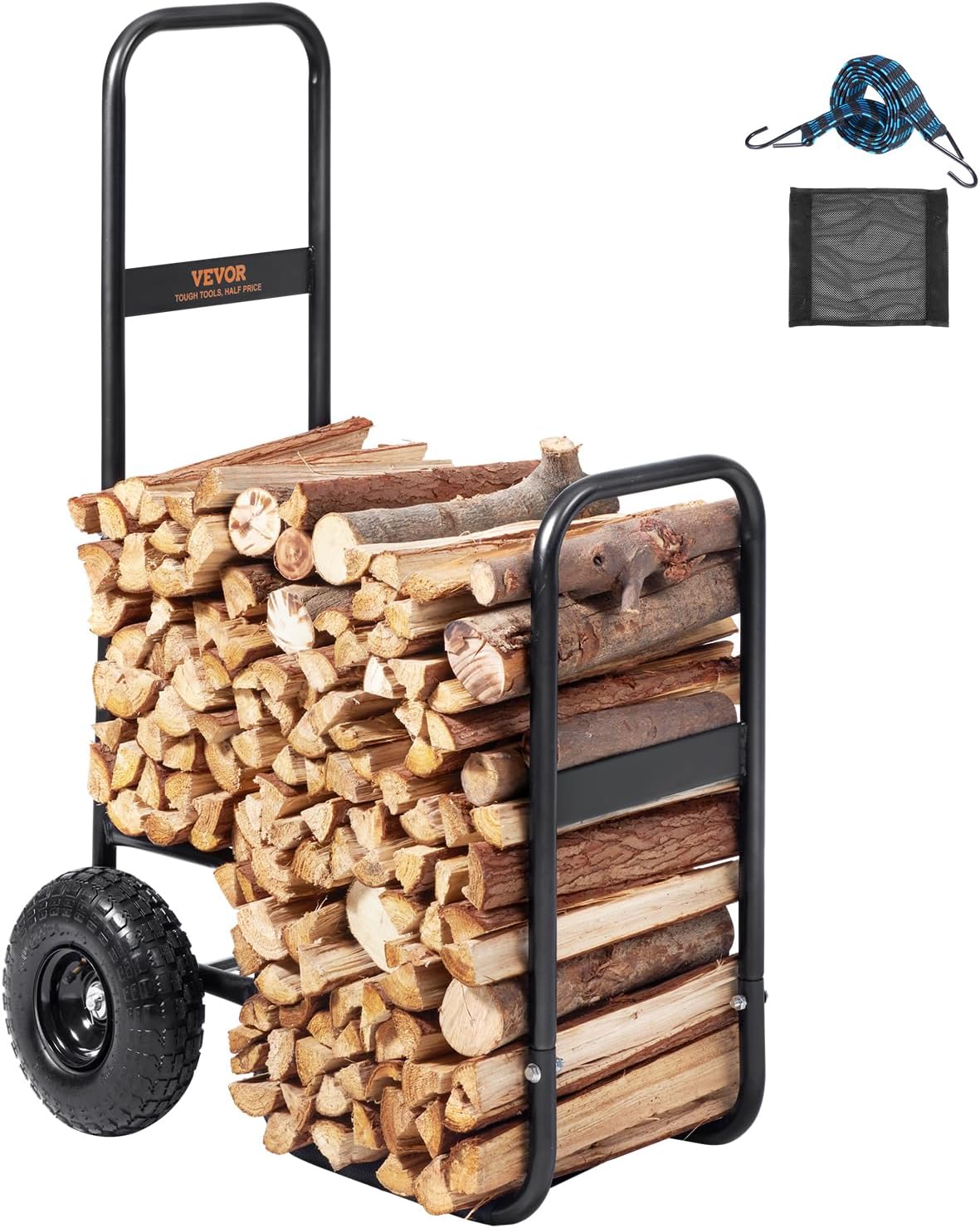 VEVOR Firewood Log Cart with Heavy Duty Steel and Pneumatic Wheels