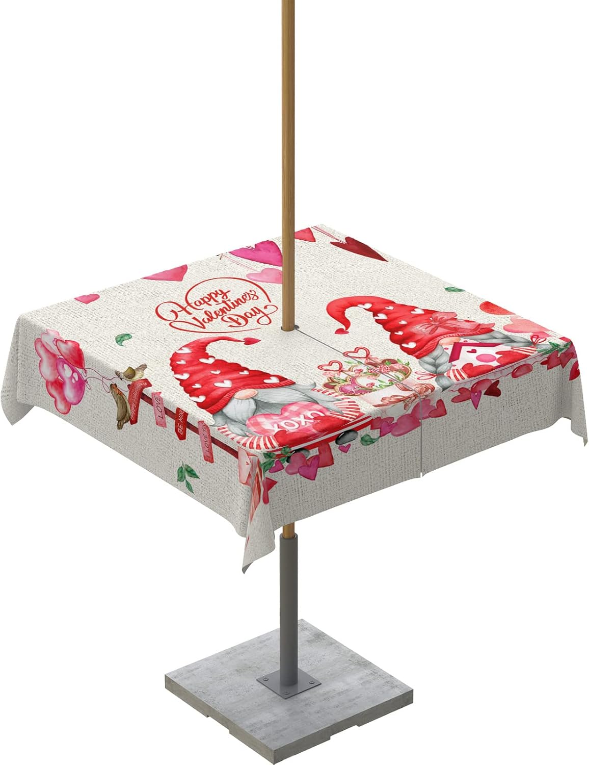 Happy Valentine's Day Couple Gnome Tablecloth - Waterproof & Washable! 54x54 Outdoor Love Gift
