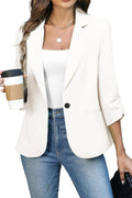 Ruched 3/4 Sleeve Women's Slim Fit Blazer - Lightweight Tailored