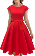 Vintage 1950 Boatneck Cap Sleeve Swing Dress with Pockets