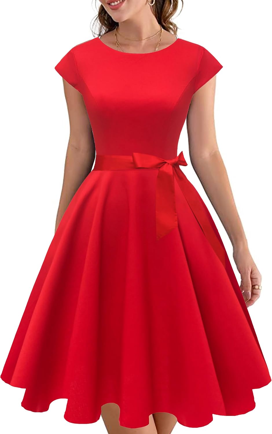 Vintage 1950 Boatneck Cap Sleeve Swing Dress with Pockets