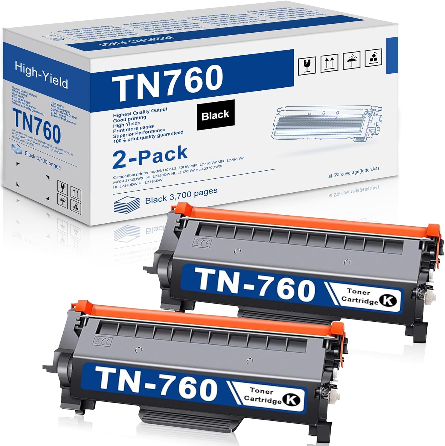 TN-760 High Yield Toner Cartridge Replacement for Brother Printers