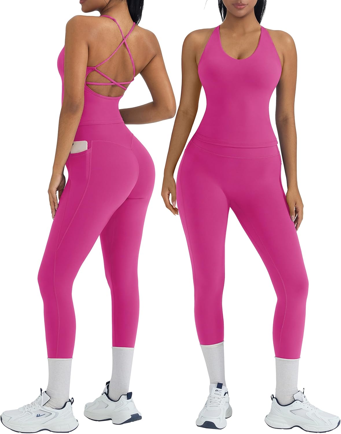 OMKAGI 2 Piece Workout Sets for Women with Booty Leggings