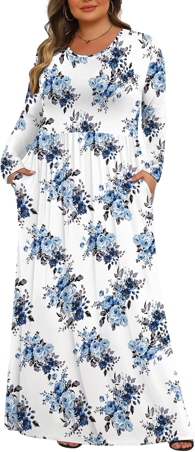 Tencede Womens Plus Size Maxi Dresses with Pockets for Comfort