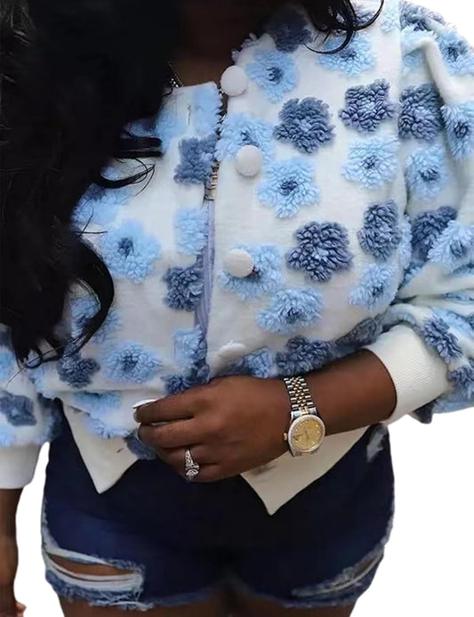 Yimoon Womens Cropped Floral Print Jacket for Fall and Winter