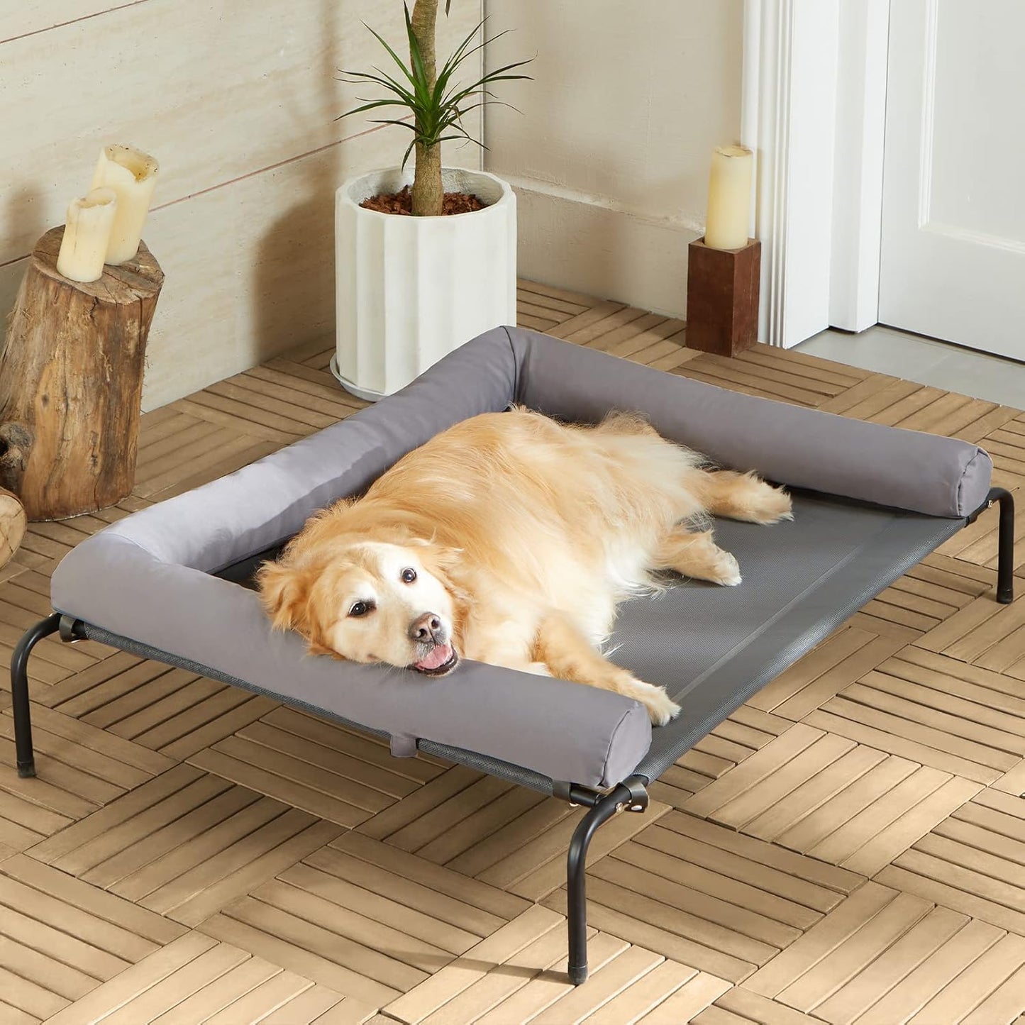Cooling Elevated Dog Bed for Large Dogs with Slope Headrest