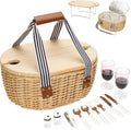STBoo Picnic Basket for 2 - Wicker Picnic Set with Wine Table