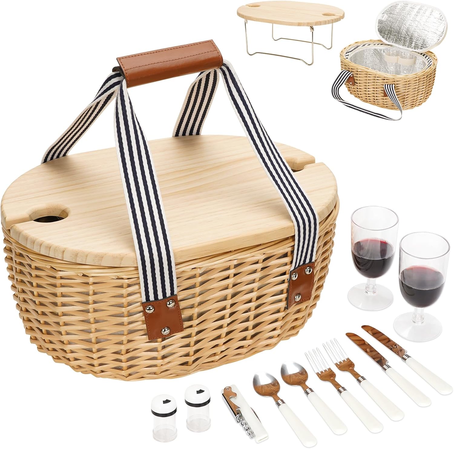 STBoo Picnic Basket for 2 - Wicker Set with Wine Table
