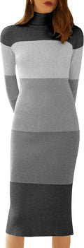 Stylish Women's Turtleneck Ribbed Knit Long Sleeve Sweater Dress