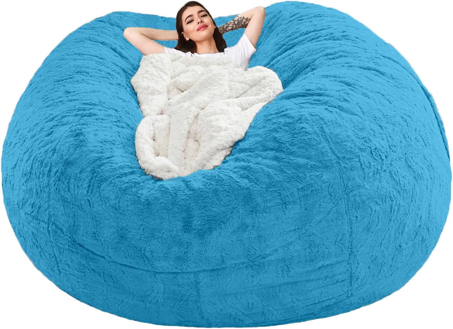 6FT Peacock Blue Velvet Bean Bag Cover - Sink into Luxury!