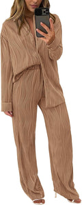 PRETTYGARDEN Women's 2 Piece Wide Leg Pants Set - Fall Textured