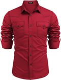 Men's Western Cowboy Shirt Long Sleeve Cotton - Casual Workwear