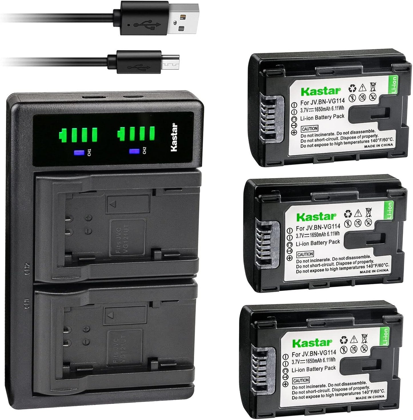 Kastar 3-Pack Battery and USB Charger for JVC Everio Models