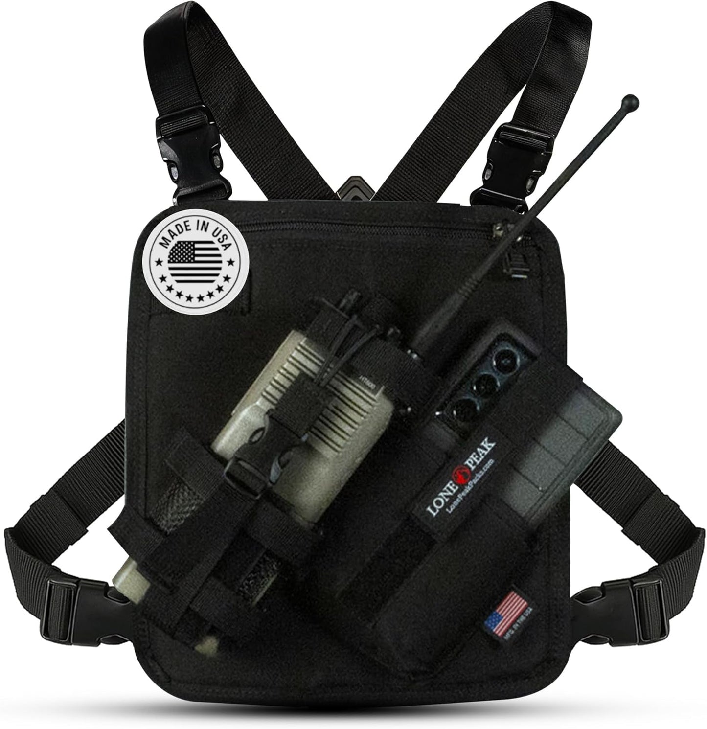 Lone Peak Black Padded Radio Chest Harness for Outdoor Use