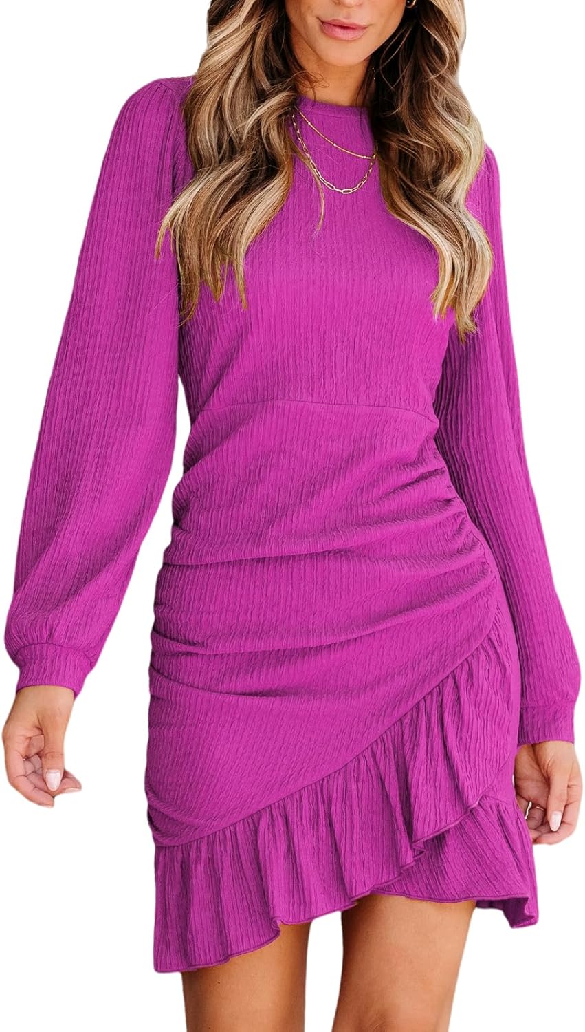 Knit Ruched Fall Dress for Women - Chic Bodycon Mini Dress
