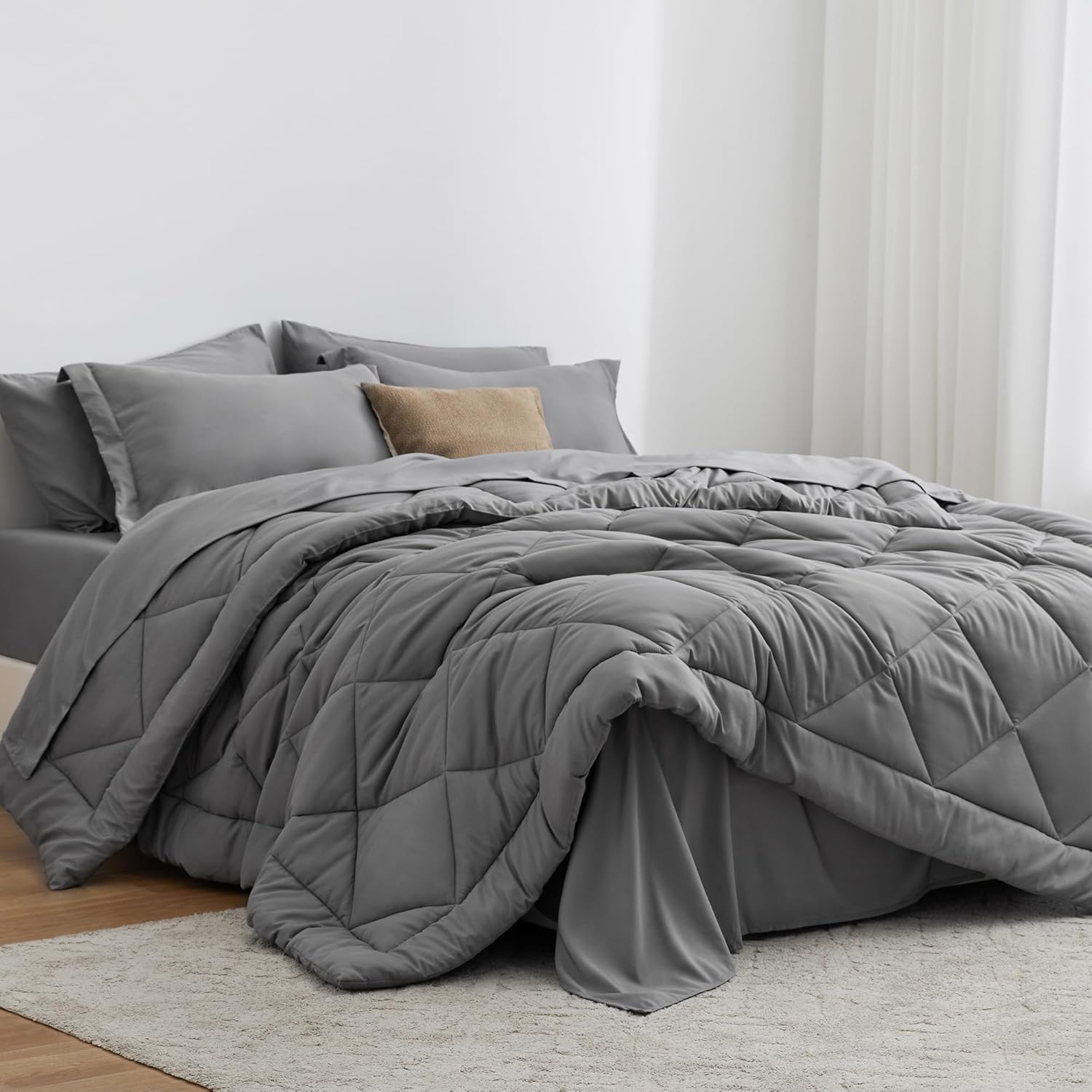 King Size Comforter Set Grey - 7 Pieces All Season Bedding