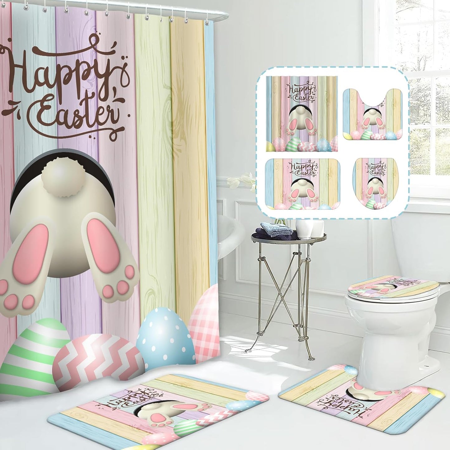 Easter Bunny Bathroom Set with Waterproof Curtain