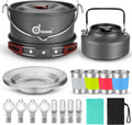Odoland 22pcs Camping Cookware Set - Large Size for 4