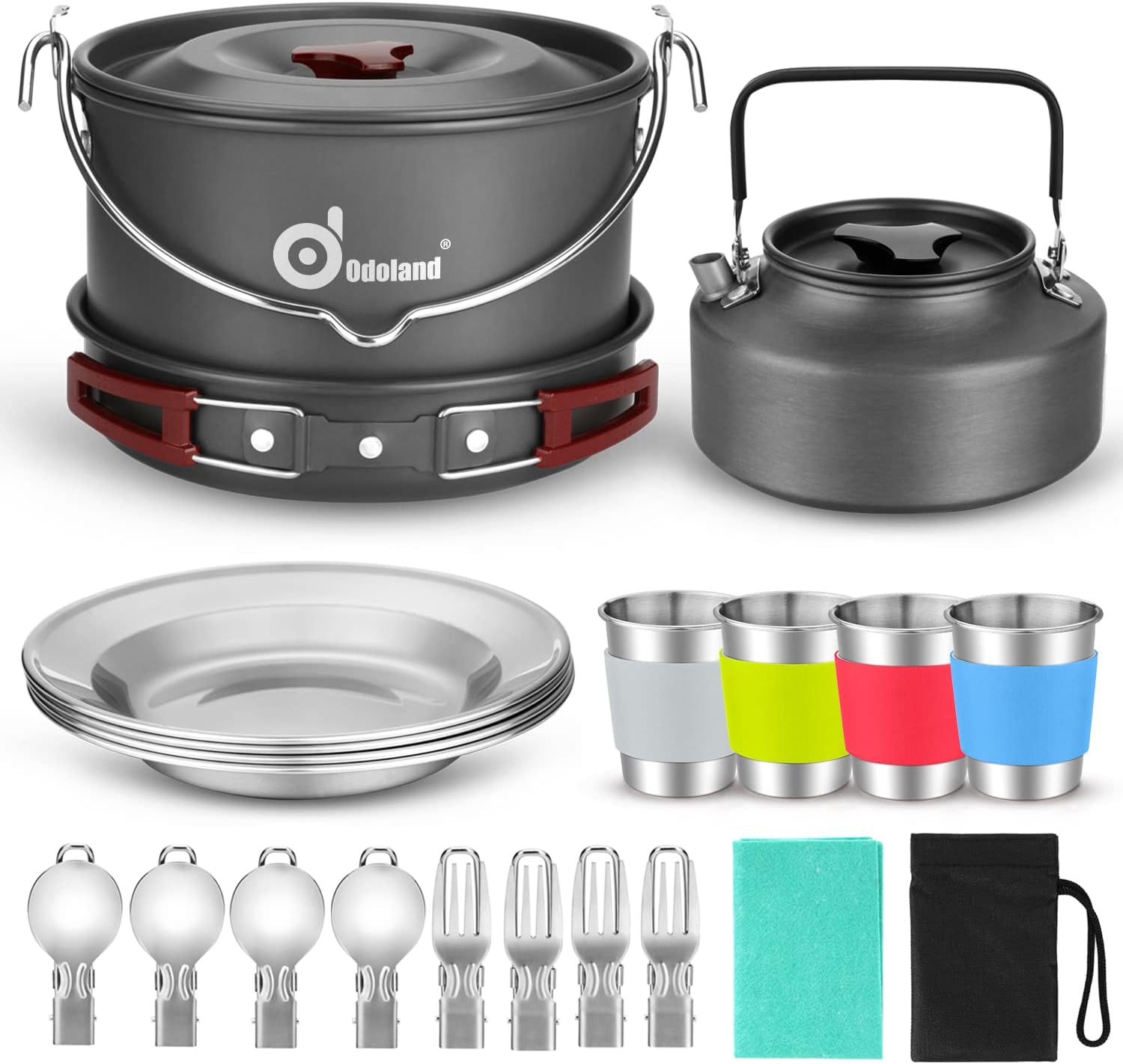 Odoland 22pcs Camping Cookware Set - Large Size for 4