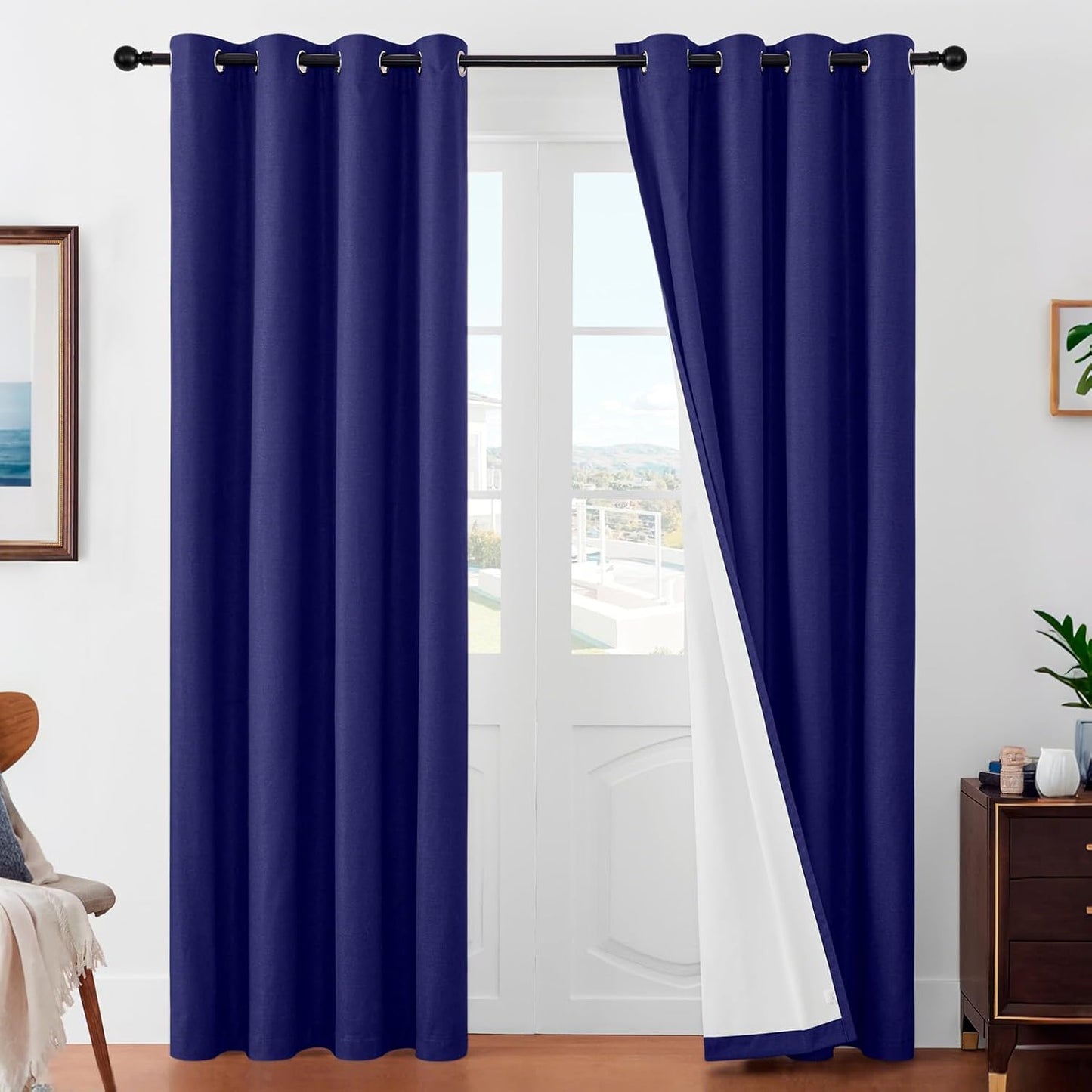 Joydeco Linen Blackout Curtains for Bedroom 120 Inches Long