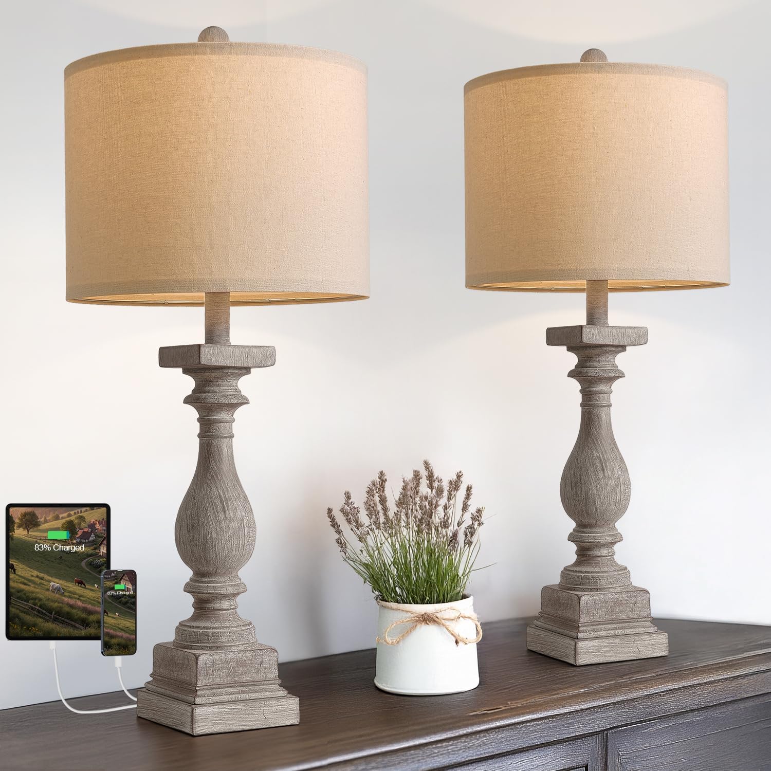 27 Farmhouse Table Lamps with USB Ports for Vintage Home Decor