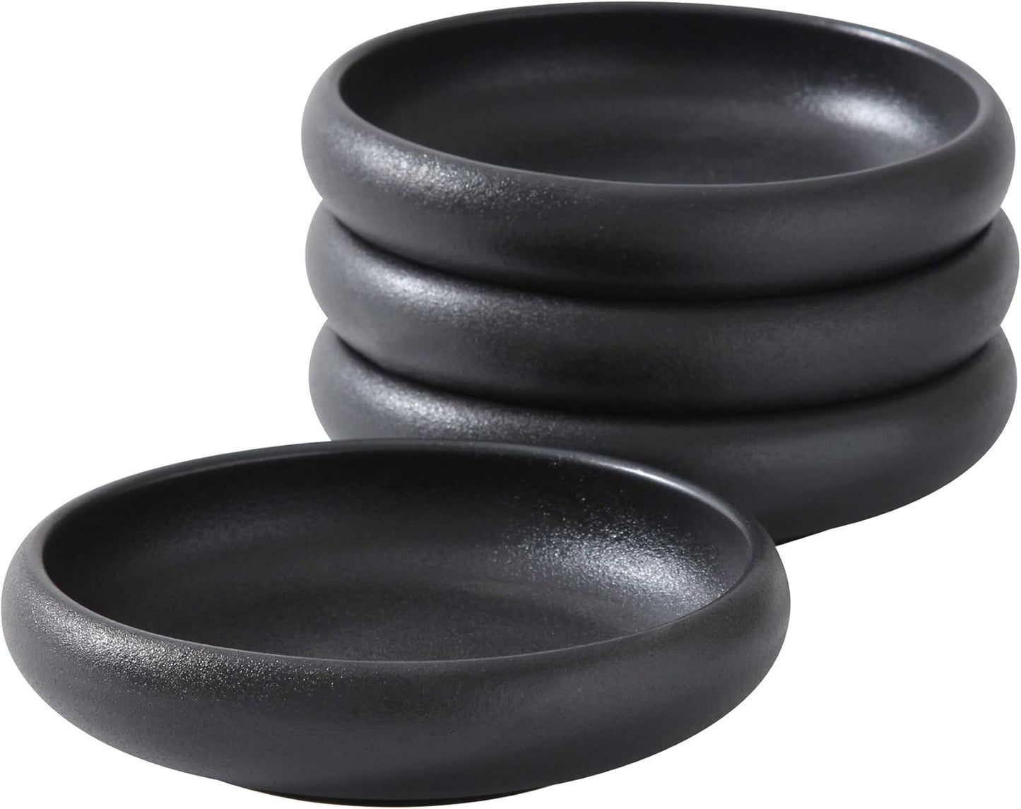 Uaral Japanese Salad Plate Set of 4 - Stylish Black Stoneware