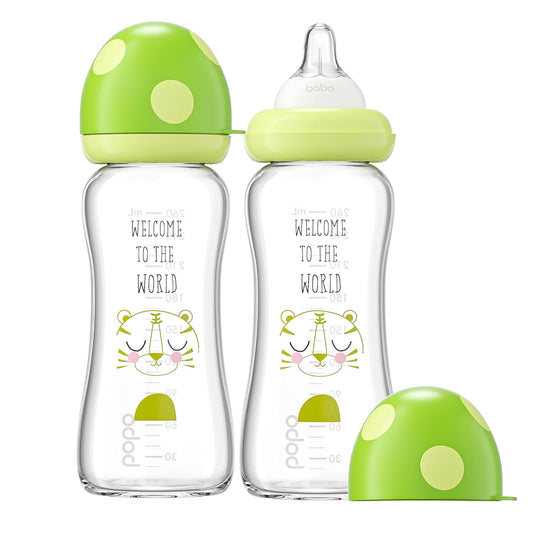 YOHKOH Natural Glass Baby Bottles Set - Anti-Colic & Wide Neck Design